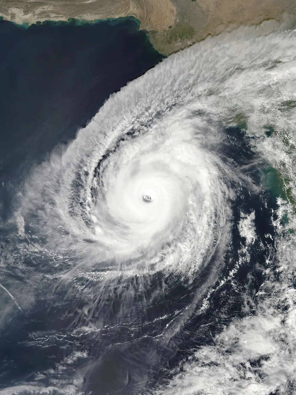 Satellite image of Super Cyclonic Storm Kyarr over the Arabian Sea with a sharp round eye