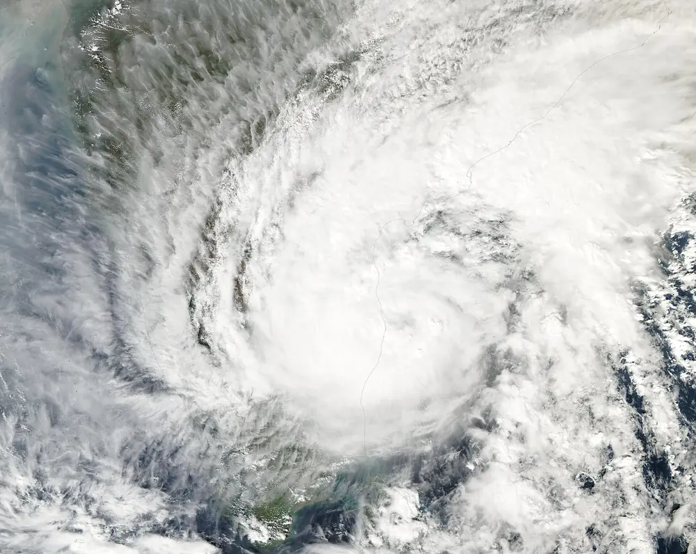 Satellite image of Cyclone Michaung over the Bay of Bengal close to the Tamil Nadu and Andhra Pradesh coast